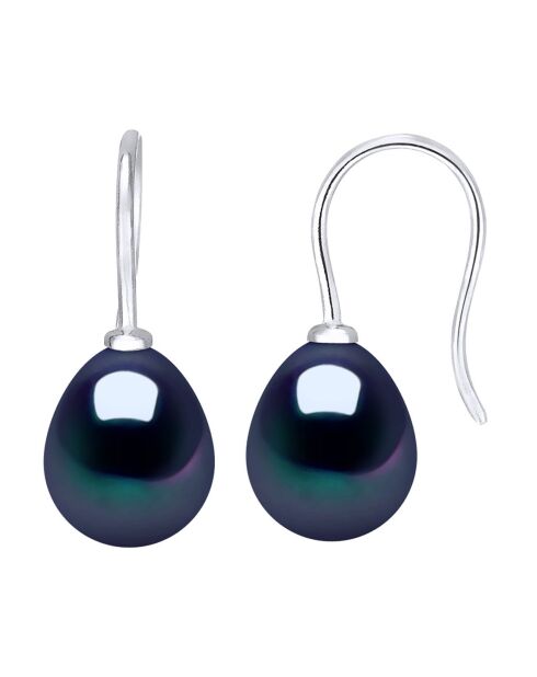 Boucles d'oreilles en Argent & Perles d'Eau Douce poires black tahiti