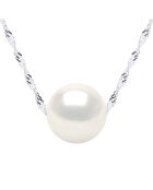 Collier Solitaire en Argent & Perle d'Eau Douce traversante ronde blanc naturel