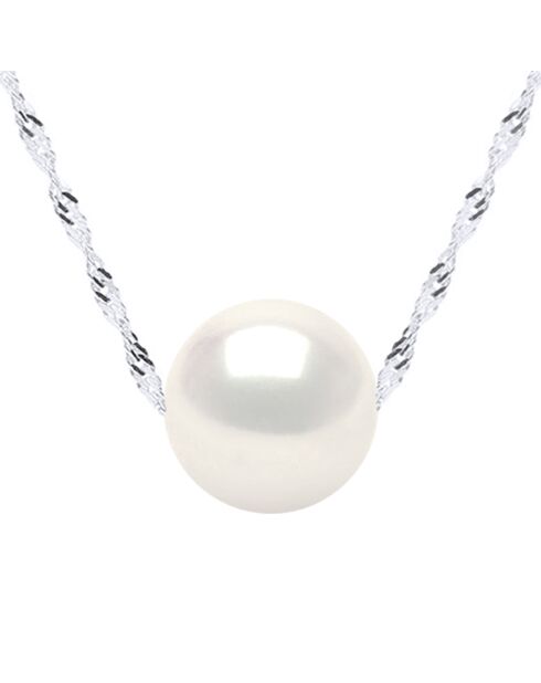 Natuurlijke witte ronde kruisende zoetwaterparel en zilveren solitaire-ketting