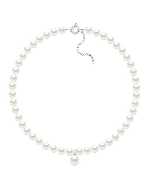 Collana Rang in argento con perle d'acqua dolce rotonde e pera bianca naturale