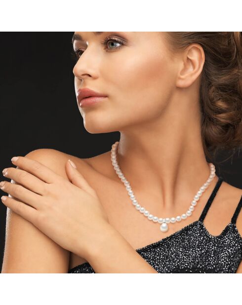 Collana Rang in argento con perle d'acqua dolce rotonde e pera bianca naturale