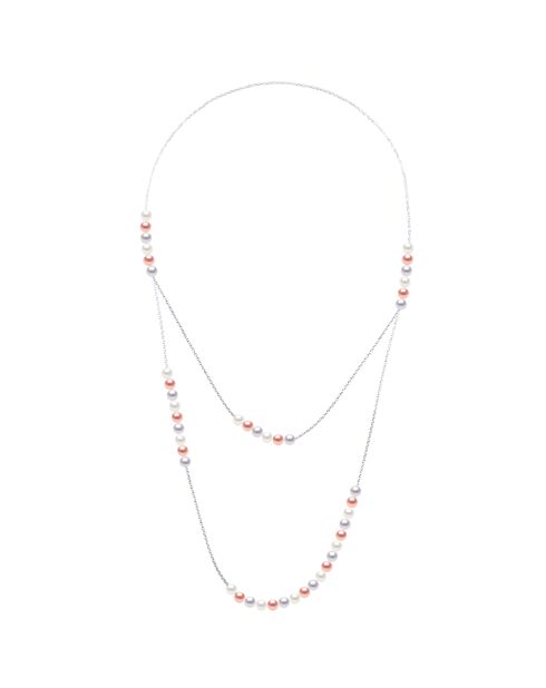 Prestige dubbele halsketting in gerhodineerd zilver en natuurlijke veelkleurige pastelkleurige zoetwaterparels