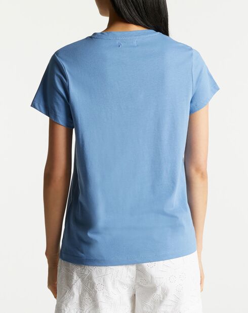 Blauw katoenen t-shirt met ronde hals en ventilator