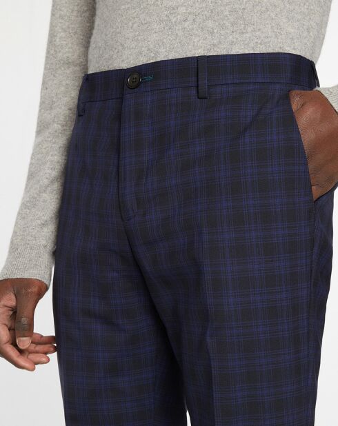 Pantalon de Costume 100% Laine à Carreaux noir/bleu