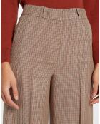 Pantalon large et fluide imprimé pied-de-poule marron