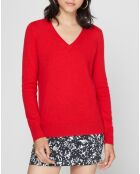 Pull 100% Cachemire Nocon col V rouge