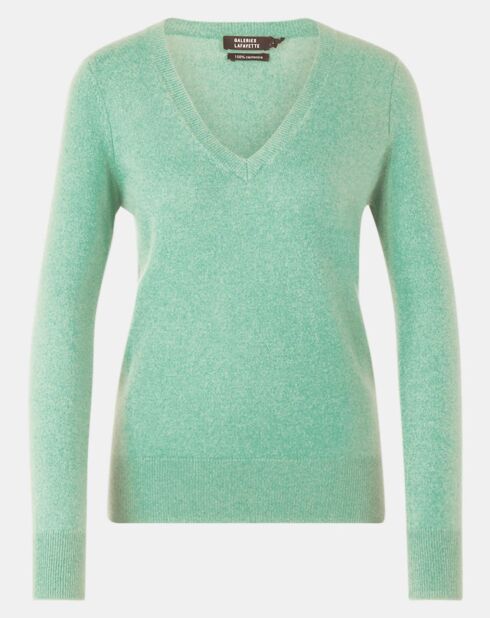 Pull 100% Cachemire Yocon col V vert