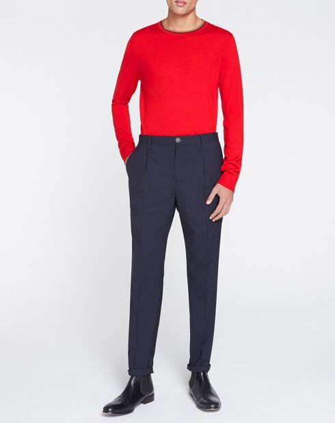 Pantalon en Laine mélangée Pince Uni bleu marine