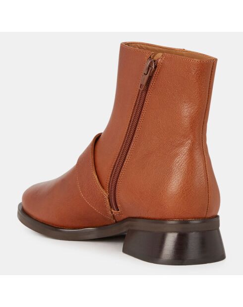 Bottines en Cuir grainé à boucle cognac