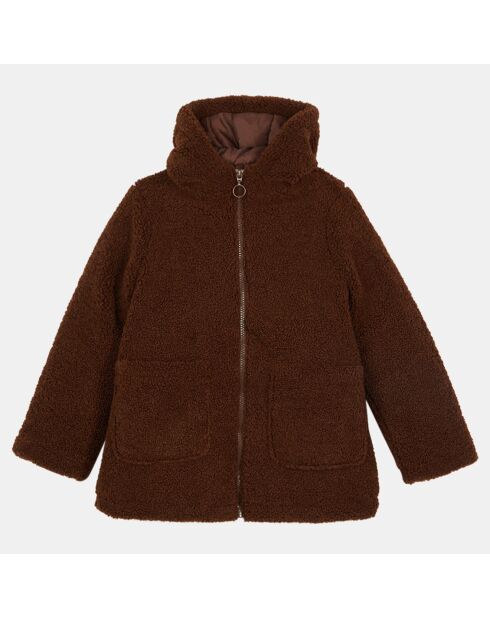 Manteau en Fausse Fourrure marron