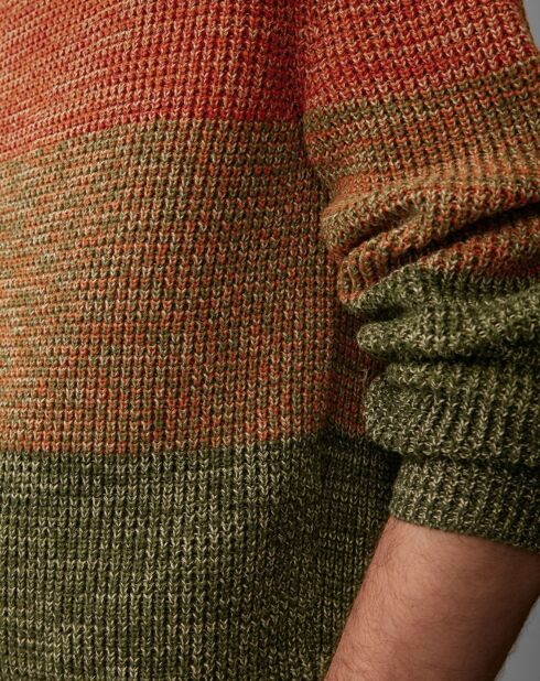 Pull Coton Mouliné orange/vert
