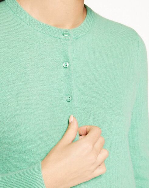 Cardigan 100% Cachemire Yacao col rond vert