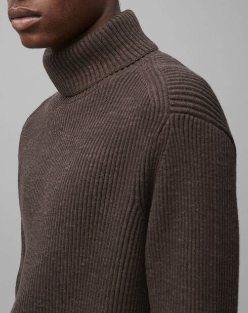 Pull Col rond roulé côtelé  Organic marron