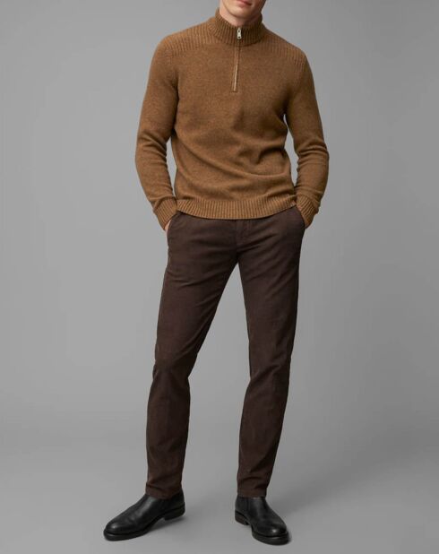 Pull Camionneur en Laine & Coton mélangés marron