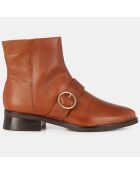 Bottines en Cuir grainé à boucle cognac