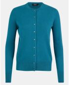 Cardigan 100% Cachemire Zacao col rond bleu/vert