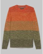 Pull Coton Mouliné orange/vert