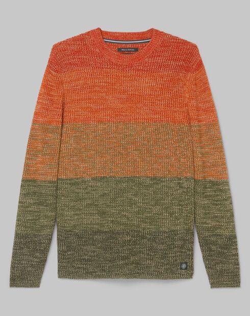 Pull Coton Mouliné orange/vert