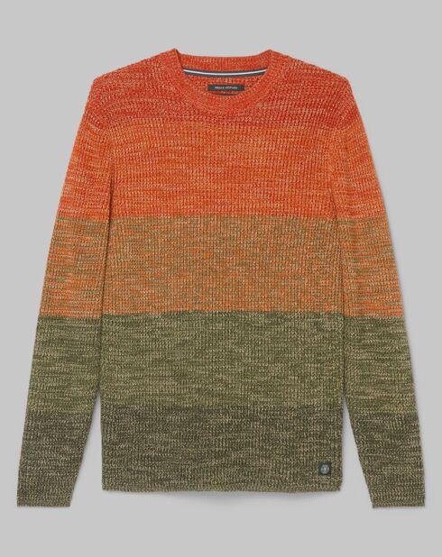 Pull Coton Mouliné orange/vert