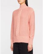 Pull en Laine & Cachemire Zephyr torsade col montant rose