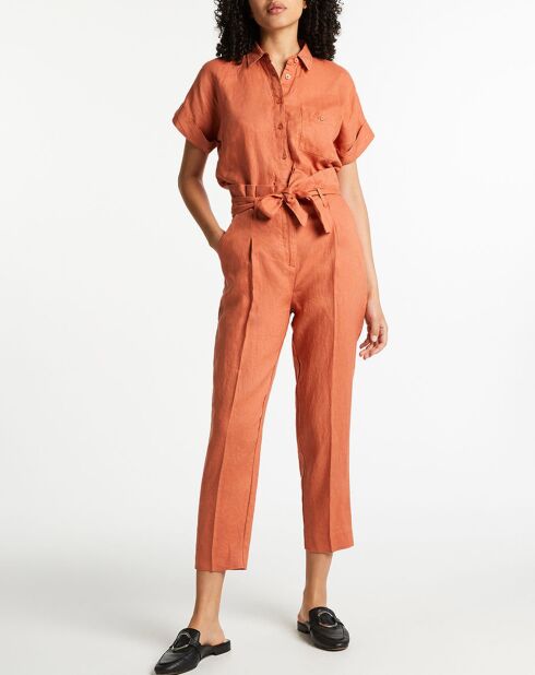 Pantalon carotte en 100% Lin rouille