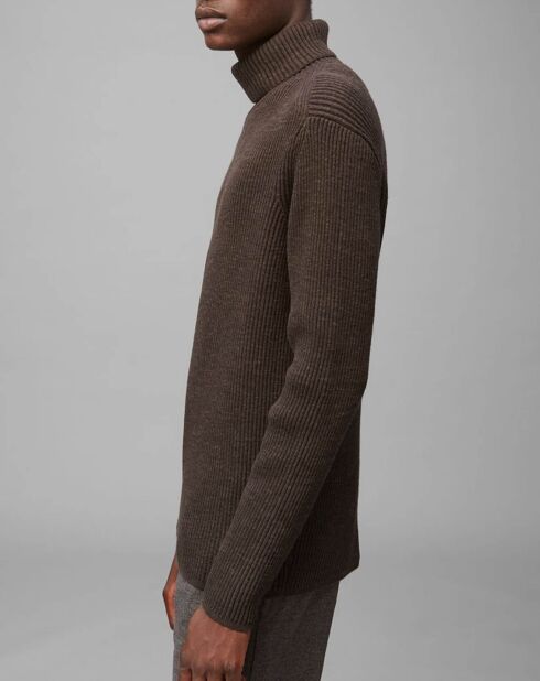 Pull Col rond roulé côtelé  Organic marron