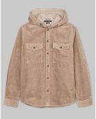 Surchemise en Velours côtelé à Capuche Double Poche beige