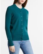 Cardigan 100% Cachemire Zacao col rond bleu/vert