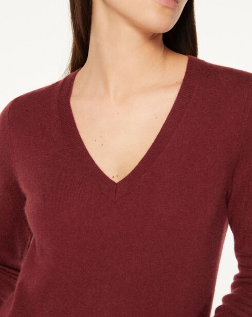 Pull 100% Cachemire Yocon col V rouge foncé