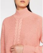 Pull en Laine & Cachemire Zephyr torsade col montant rose