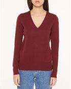 Pull 100% Cachemire Yocon col V rouge foncé