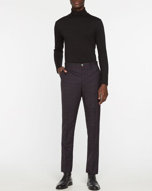 Pantalon de Costume 100% à Carreaux bordeaux/bleu