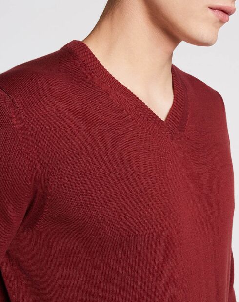 Pull en Coton Bio col V Jersey bordeaux