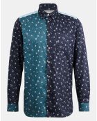Chemise Patchwork à Fleurs bleue