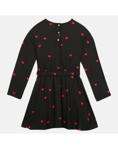 Robe évasée Tulle imprimé cœurs noir/rouge