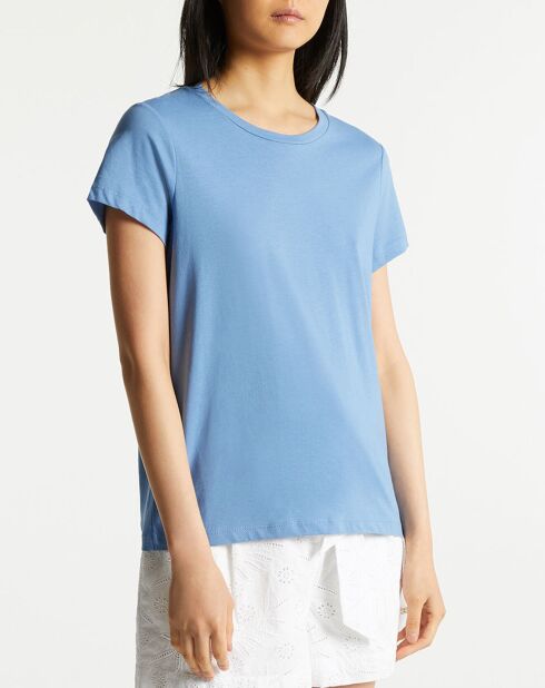 Blauw katoenen t-shirt met ronde hals en ventilator