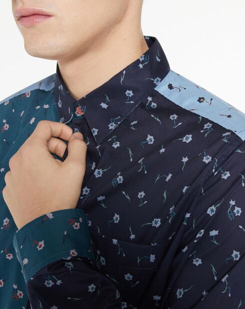 Chemise Patchwork à Fleurs bleue