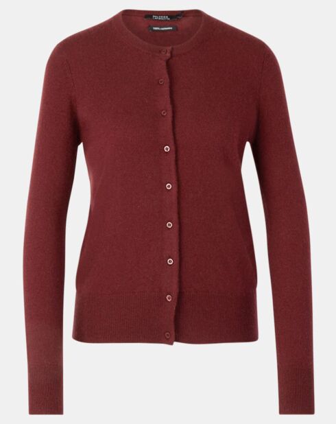 Cardigan 100% Cachemire Yacao col rond rouge foncé