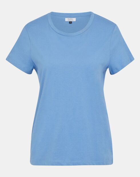 Blauw katoenen t-shirt met ronde hals en ventilator