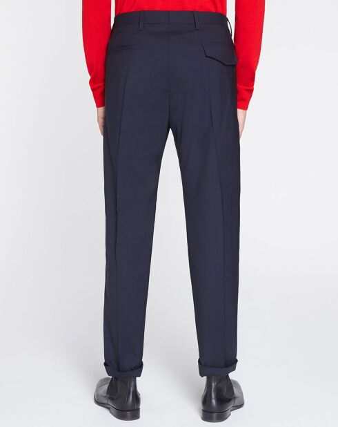 Pantalon en Laine mélangée Pince Uni bleu marine