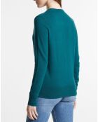 Cardigan 100% Cachemire Zacao col rond bleu/vert