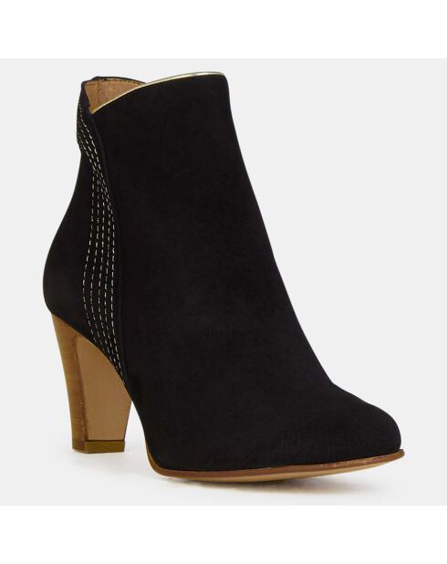 Bottines en Velours de Cuir Couture noires - Talon 8 cm