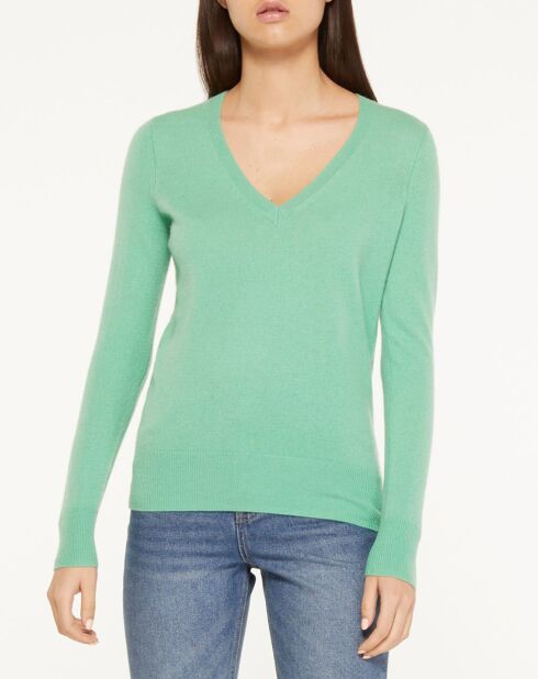 Pull 100% Cachemire Yocon col V vert