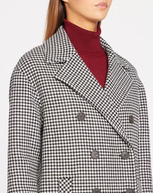 Manteau caban long imprimé pied-de-poule gris foncé