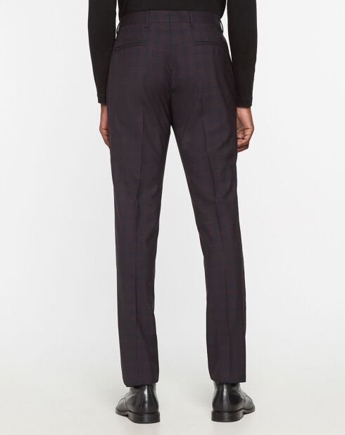 Pantalon de Costume 100% à Carreaux bordeaux/bleu