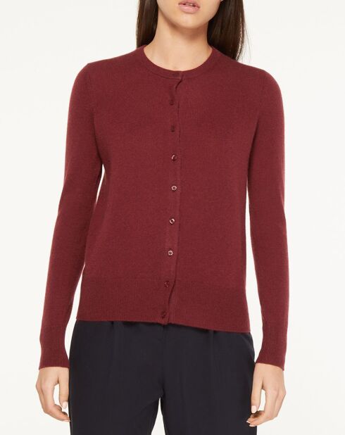 Cardigan 100% Cachemire Yacao col rond rouge foncé