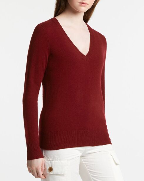 Pull 100% Cachemire Zocon col V rouge foncé