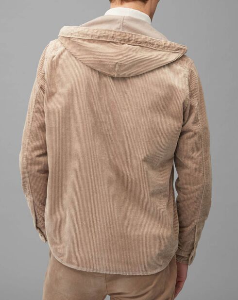 Surchemise en Velours côtelé à Capuche Double Poche beige