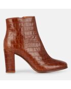 Bottines en Cuir croco camel - Talon 9 cm