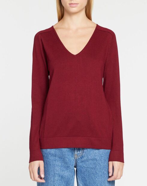 Pull en Maille fine col V Fya bordeaux